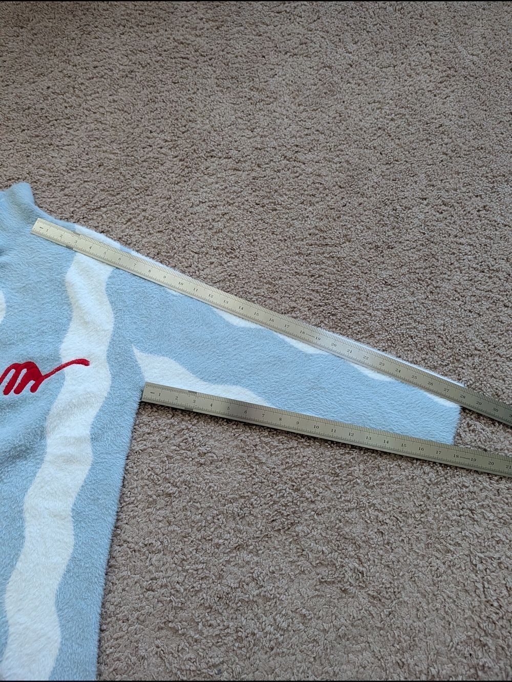 Cream Womens Blue White Red Wavey Soft Knit Collared Top Size Small - Picture 9 of 9